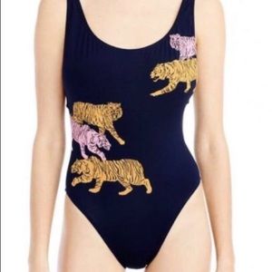 NWOT J Crew Plunging Scoopback Navy Tiger suit 12